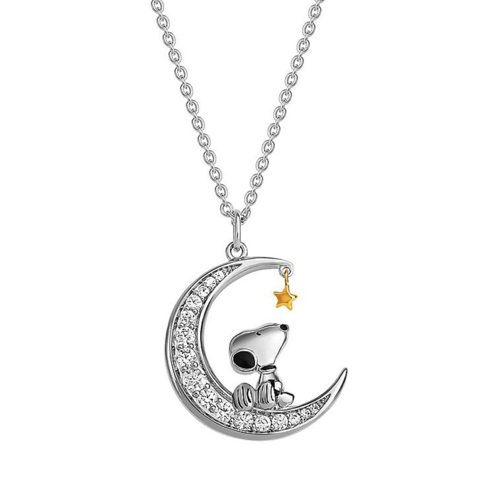 NWT Peanuts Snoopy Two Tone 18k Gold Plated Cubic Zirconia Pendant Necklace